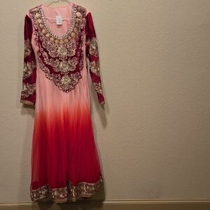Pskistani Three Piece Suit Red and Pink Embroidered
